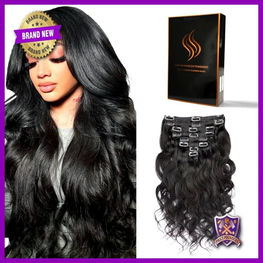 16 Inch Clip-In Human Hair Extensions Body Wave 8 Piece Set 90g